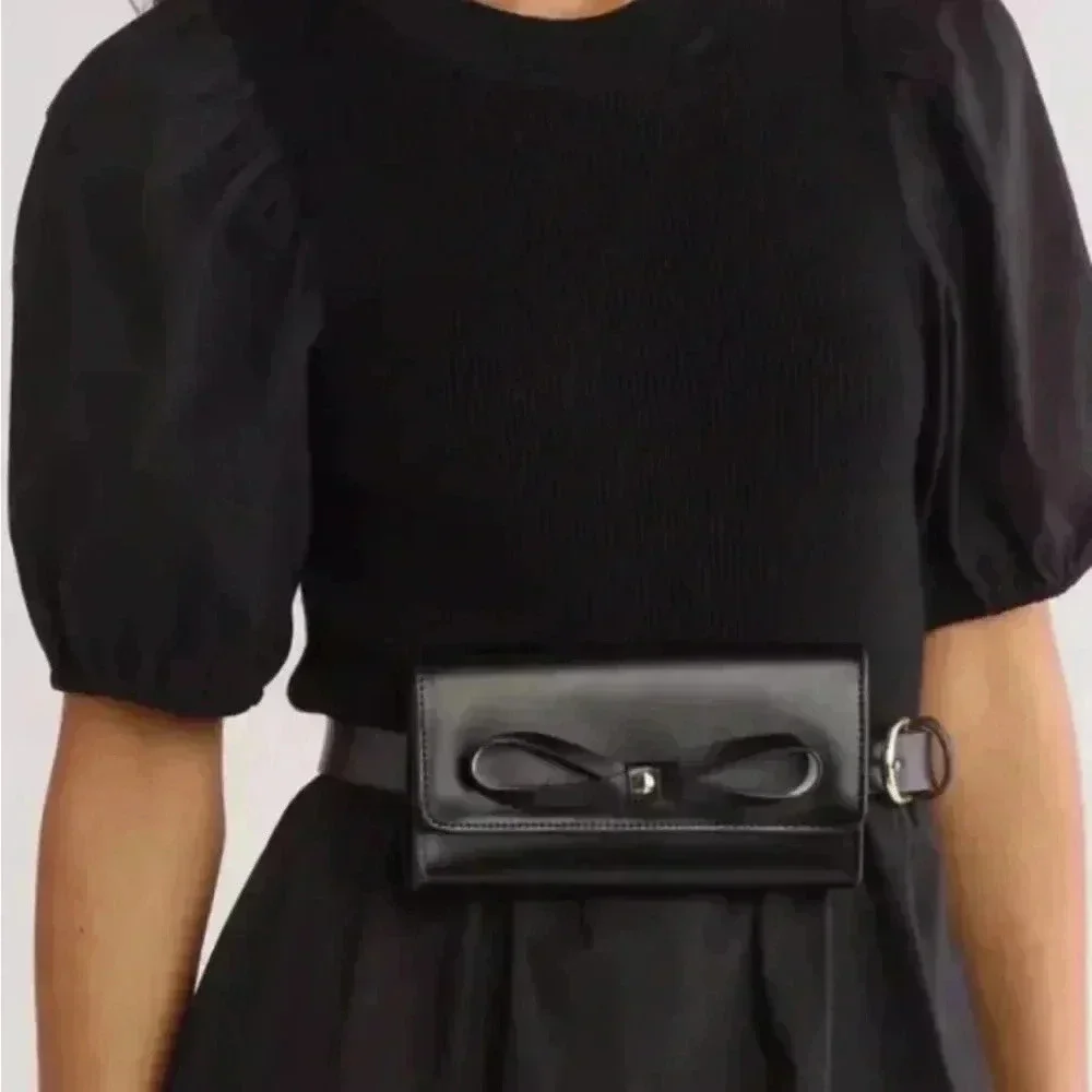 NEW! KATE SPADE black bow adjustable bow belt bag, genuine leather, gift box